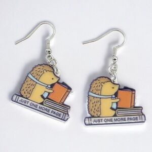 Hedgehog Reading Earrings - Adorable Librarian Jewelry for Book Lovers! NWT